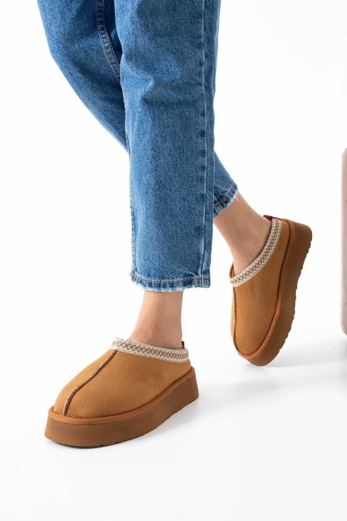 Sweet Süet İçi Kürklü Düz Taban Terlik Sıcak Rahat Melodi Ayakkabı