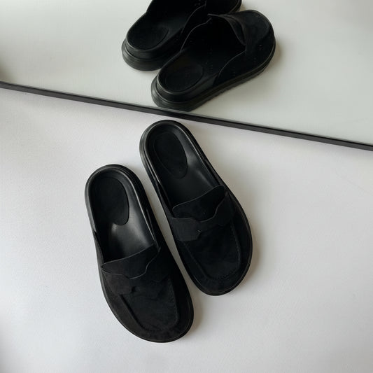 Mule Loafer Süet El Yapımı Şık Rahat Kalıp - Siyah
