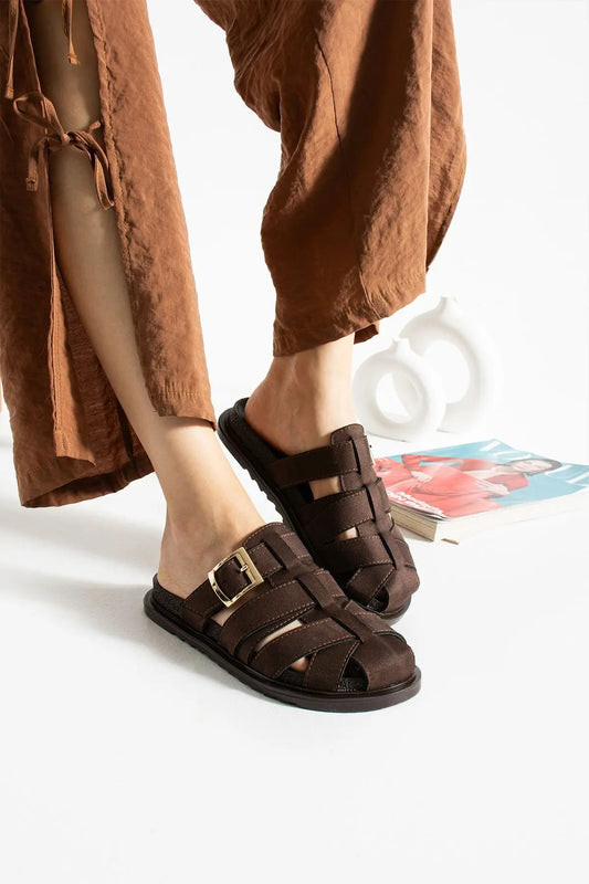 Liora Kahve Süet Terlik- Rahat ve Şık Kadın Terlik Melodiayakkabı