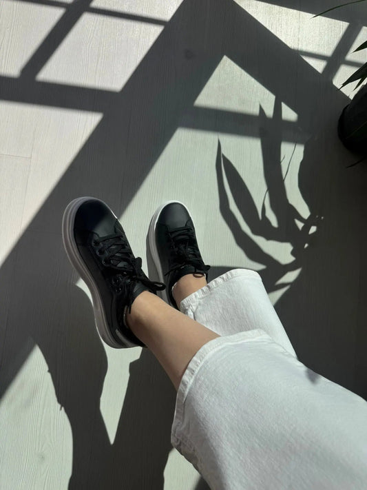 Fray Siyah Beyaz Günlük Spor Sneakers Melodi Ayakkabı