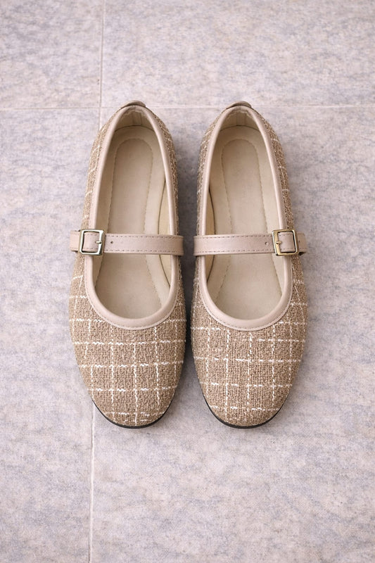 Kadın Bej Simli Dokulu Tokalı Günlük Rahat Babet Ayakkabı