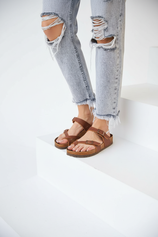 Kahverengi Sandalet - Mavi Kot 1