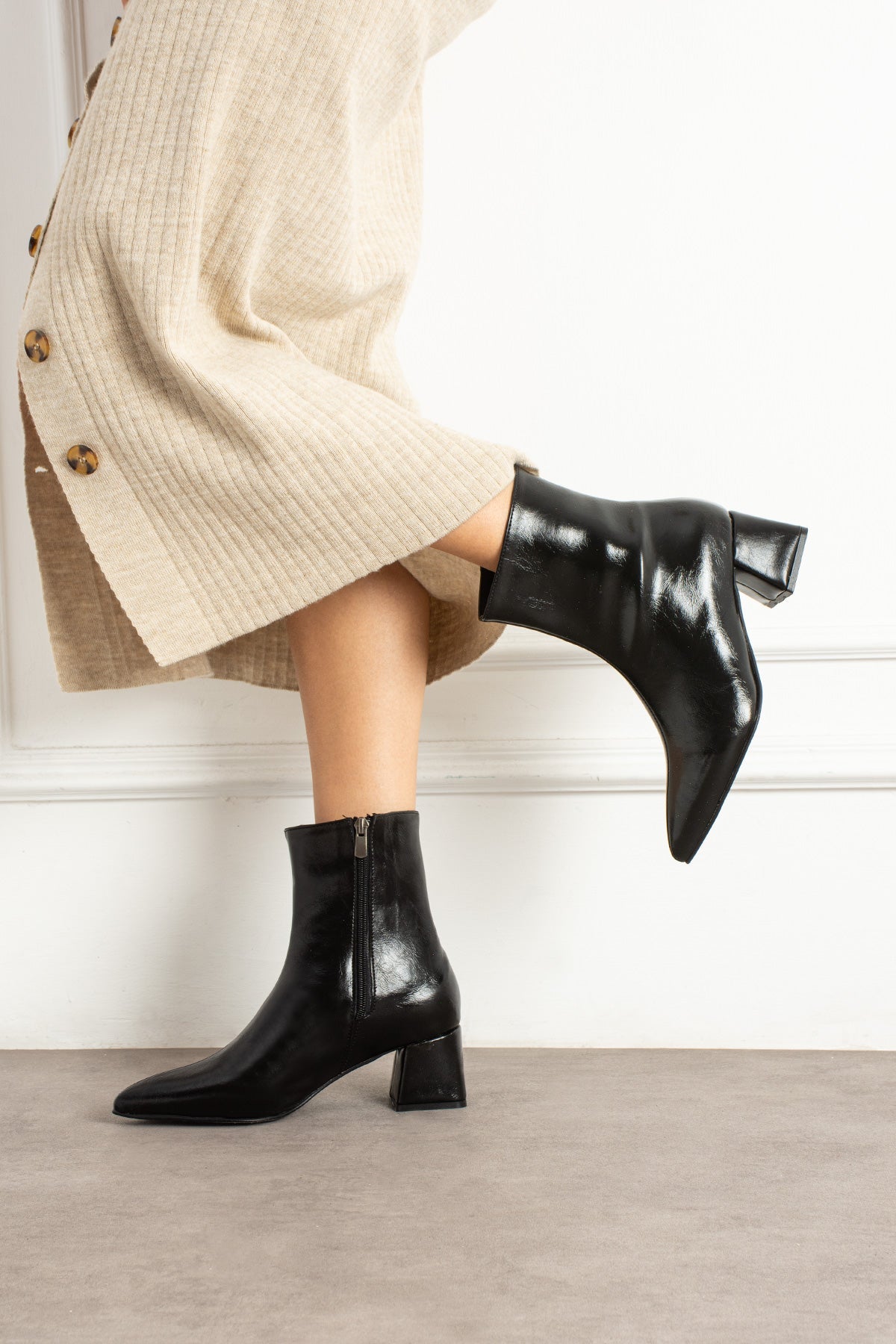 Vera Kadın Sivri Burun Kalın Topuklu Bot - Siyah Melodi Ayakkabı