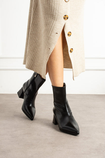 Vera Kadın Sivri Burun Kalın Topuklu Bot - Siyah Melodi Ayakkabı