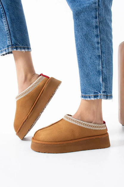 Sweet Süet İçi Kürklü Düz Taban Terlik Sıcak Rahat Melodi Ayakkabı