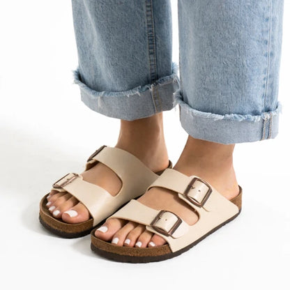 Arizona Çift Bantlı Rahat Günlük Terlik - Bej