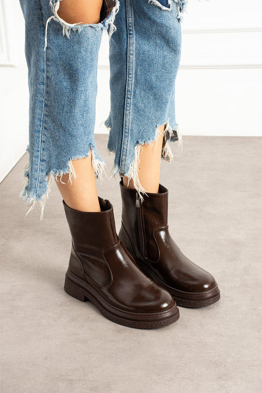 Arden Kadın Kahverengi Rugan  Fermuarlı Bot Melodi Ayakkabı