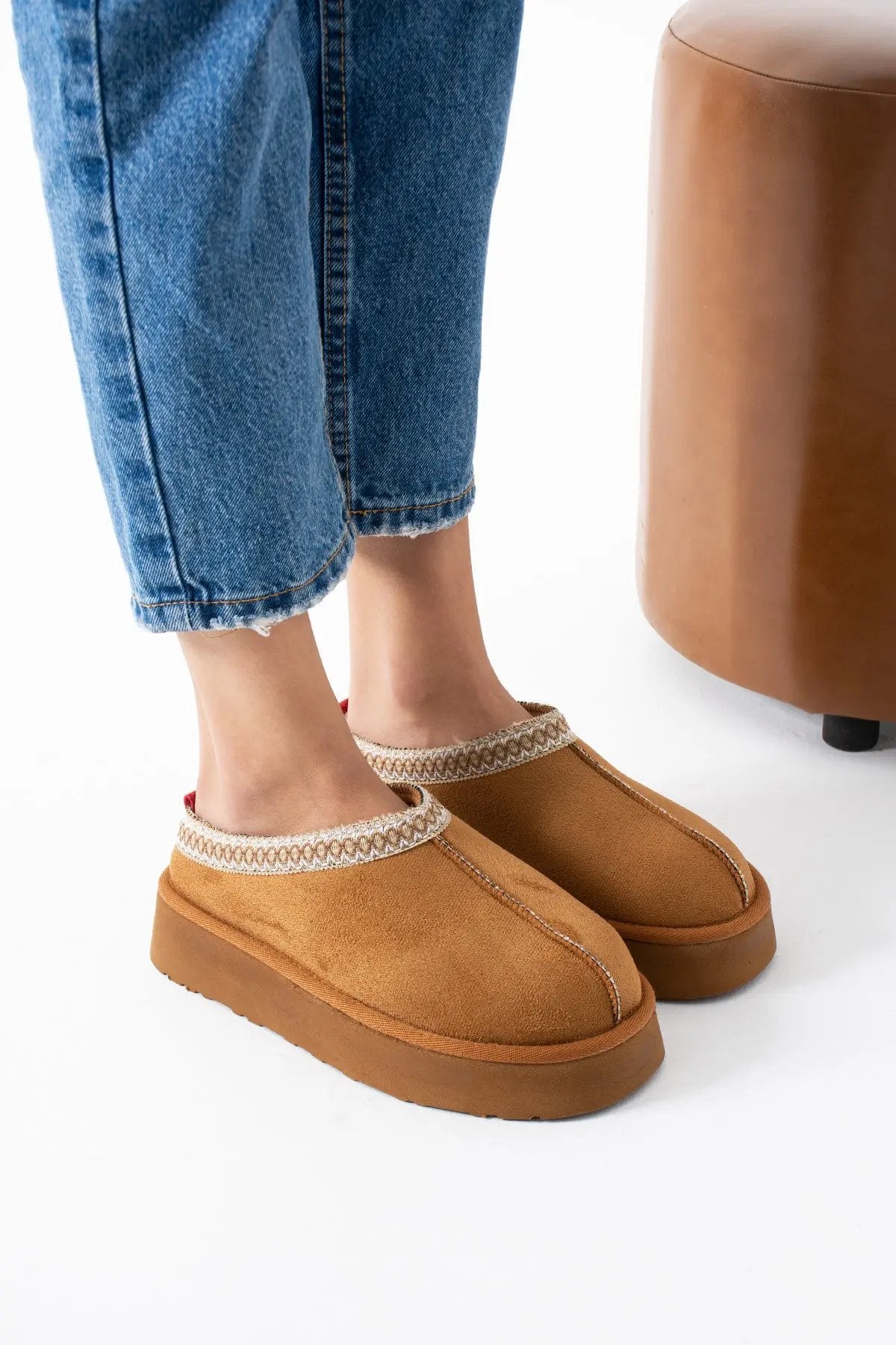 Sweet Süet İçi Kürklü Düz Taban Terlik Sıcak Rahat Melodi Ayakkabı