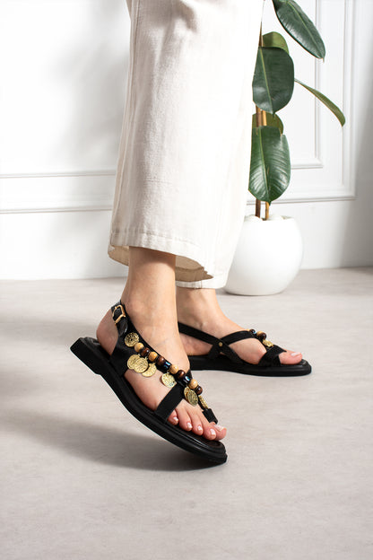 Sela  Boncuk Detaylı Rahat Sandalet