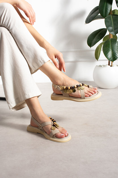 Sela  Boncuk Detaylı Rahat Sandalet