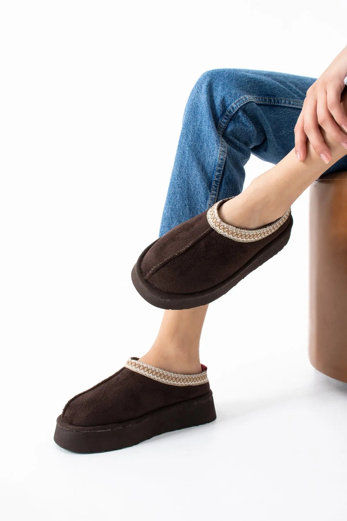 Sweet Süet İçi Kürklü Düz Taban Terlik Sıcak Rahat Melodi Ayakkabı