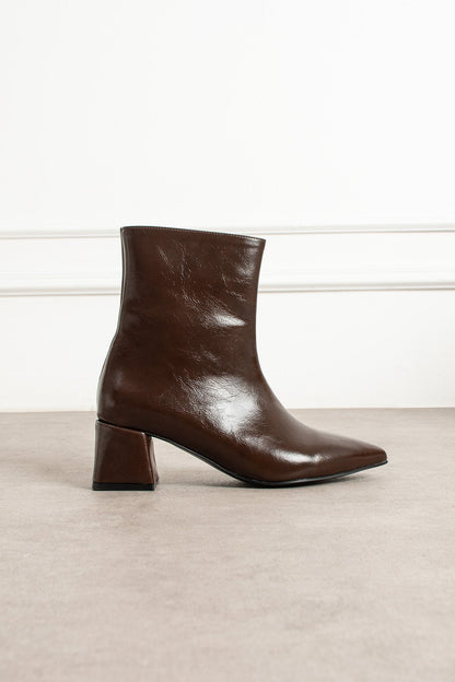 Vera Kadın Sivri Burun Kalın Topuklu Bot - KAHVE Melodi Ayakkabı