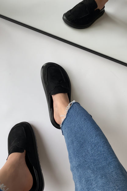 Mule Süet El Yapımı Rahat Loafer - Siyah Taban