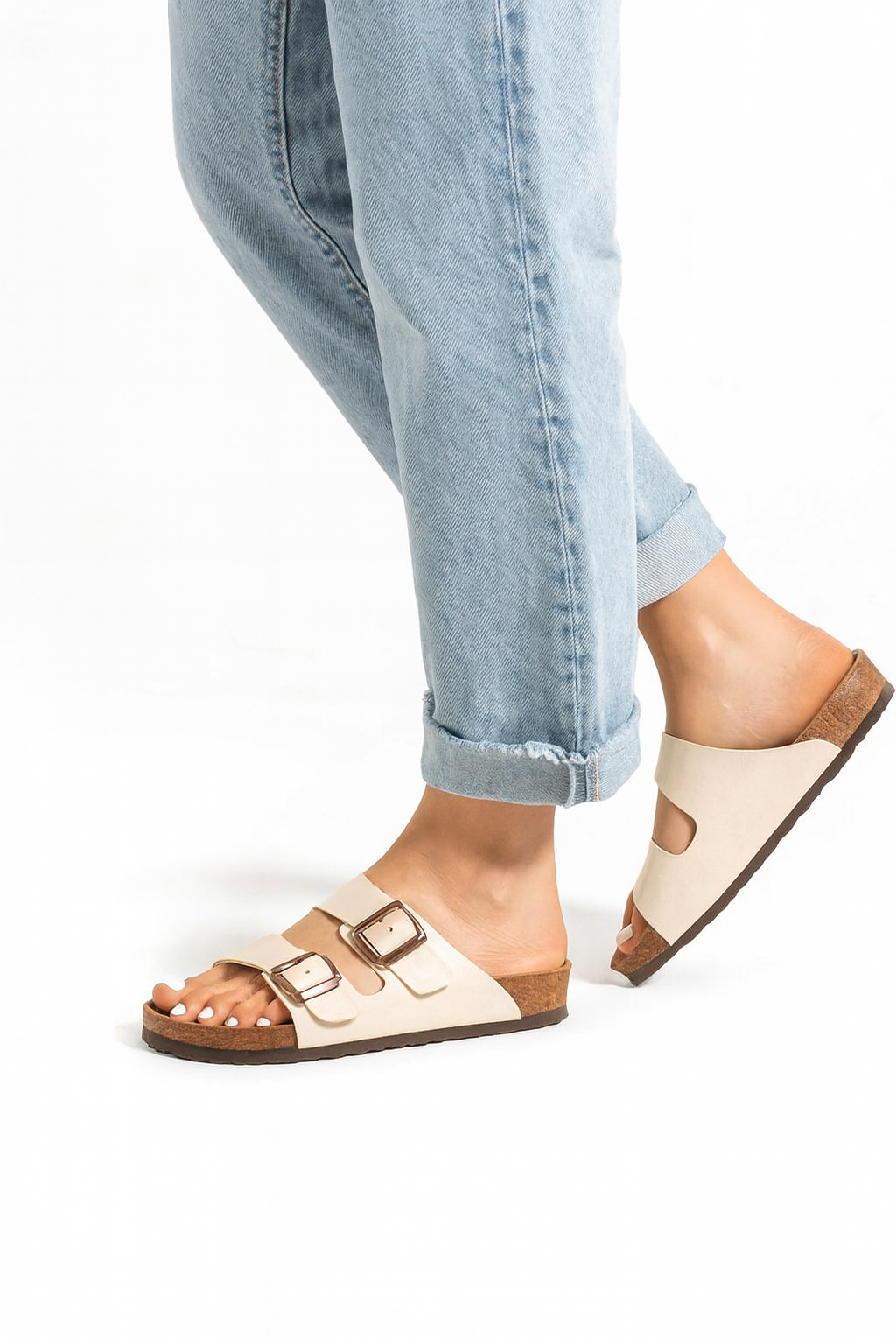 Arizona Çift Bantlı Rahat Günlük Terlik - Bej