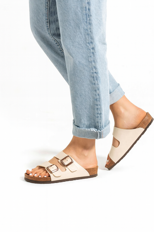 Arizona Çift Bantlı Rahat Günlük Terlik - Bej