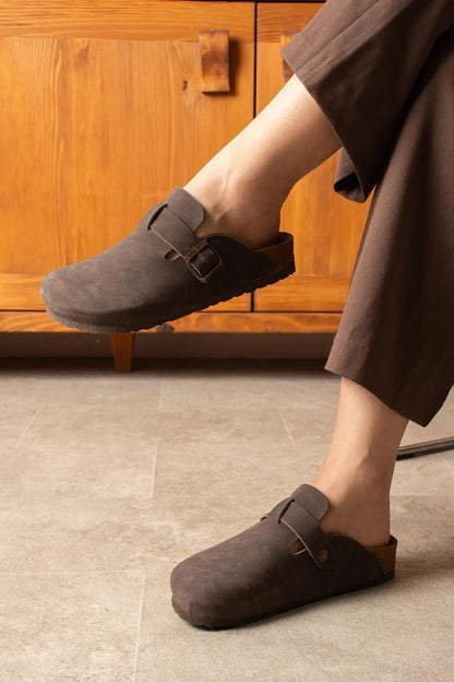 Sabo Önü Kapalı Mantar Taban Terlik - Kahverengi Melodi Ayakkabı