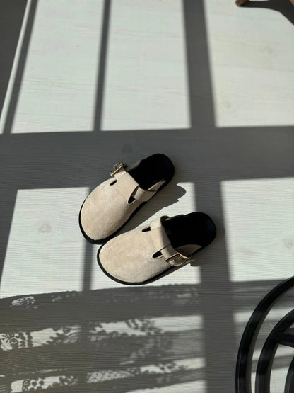 Melodi Ayakkabı Lumi El Yapımı Bej Tokalı Kadın Terlik – Günlük Şıklık ve Konfor Melodiayakkabı