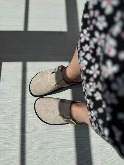 Melodi Ayakkabı Lumi El Yapımı Bej Tokalı Kadın Terlik – Günlük Şıklık ve Konfor Melodiayakkabı