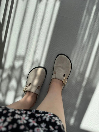 Melodi Ayakkabı Lumi El Yapımı Bej Tokalı Kadın Terlik – Günlük Şıklık ve Konfor Melodiayakkabı