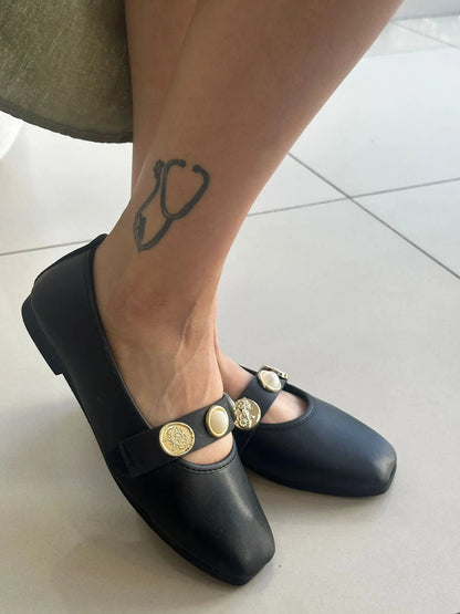 Melodi ayakkabı Metal Detaylı Kadın Babet - Şık Günlük Babet Melodi Ayakkabı