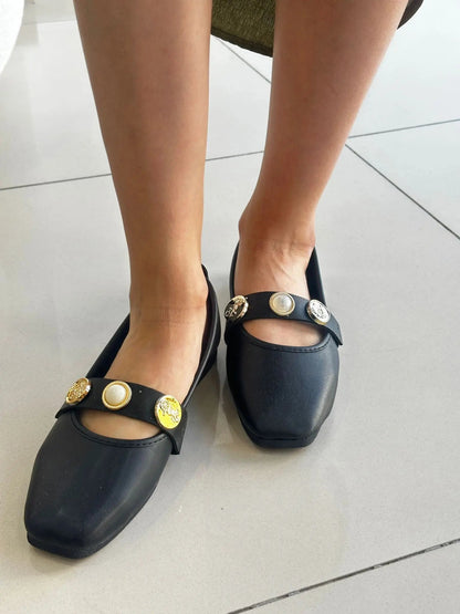 Melodi ayakkabı Metal Detaylı Kadın Babet - Şık Günlük Babet Melodi Ayakkabı