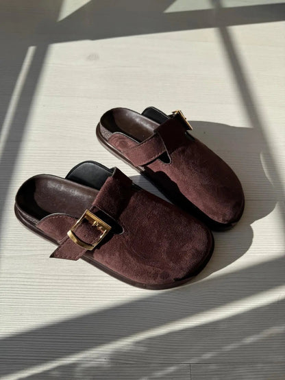 Lumi El Kahve Yapımı Kadın Önü Kapalı Toka Detaylı Kadın Terlik – Günlük Şıklık ve Konfor Melodi Ayakkabı