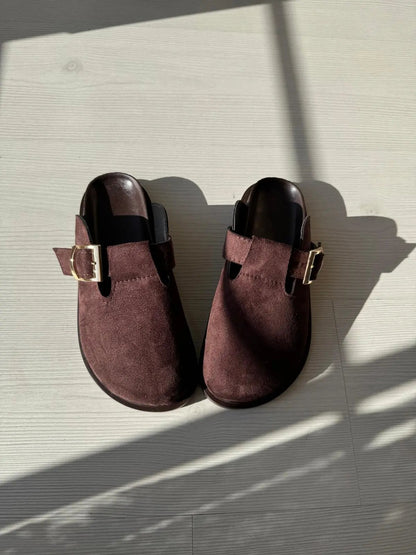 Lumi El Kahve Yapımı Kadın Önü Kapalı Toka Detaylı Kadın Terlik – Günlük Şıklık ve Konfor Melodi Ayakkabı