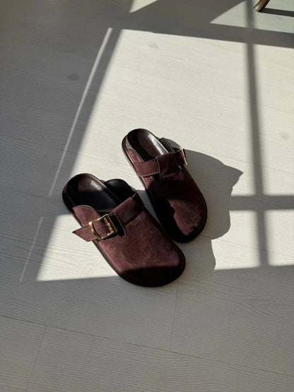 Lumi El Kahve Yapımı Kadın Önü Kapalı Toka Detaylı Kadın Terlik – Günlük Şıklık ve Konfor Melodi Ayakkabı