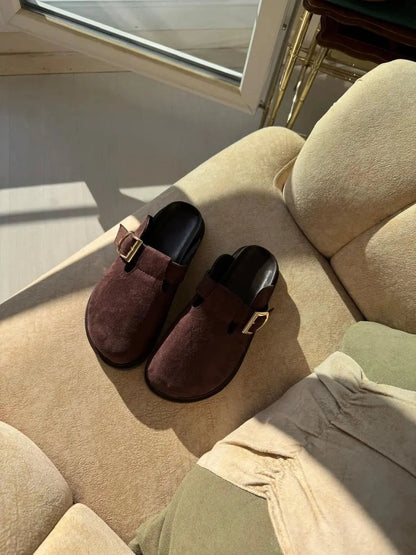 Lumi El Kahve Yapımı Kadın Önü Kapalı Toka Detaylı Kadın Terlik – Günlük Şıklık ve Konfor Melodi Ayakkabı