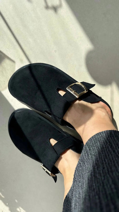 Melodi Ayakkabı Lumi El Yapımı Bej Tokalı Kadın Terlik – Günlük Şıklık ve Konfor Melodiayakkabı