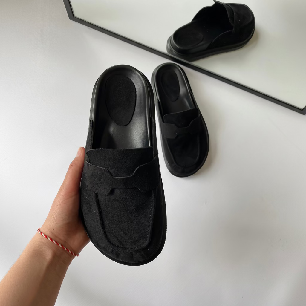 Mule Süet El Yapımı Rahat Loafer - Siyah