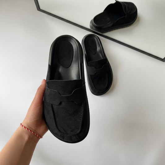 Mule Loafer Süet El Yapımı Şık Rahat Kalıp - Siyah