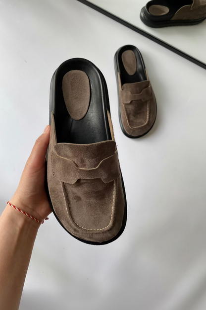 Mule Süet El Yapımı Rahat Loafer – Vizon