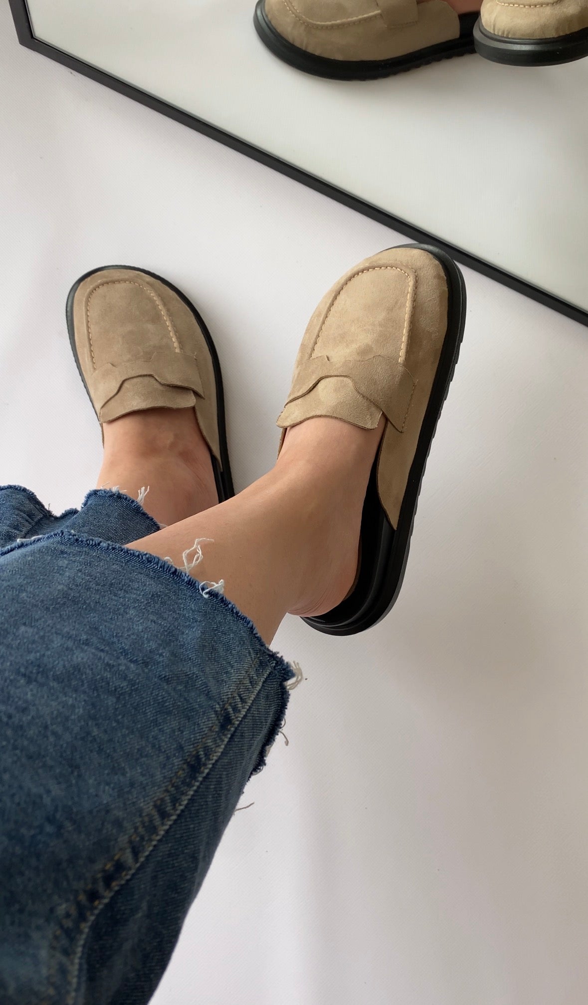 Mule Loafer Süet El Yapımı Şık Rahat Kalıp- Bej