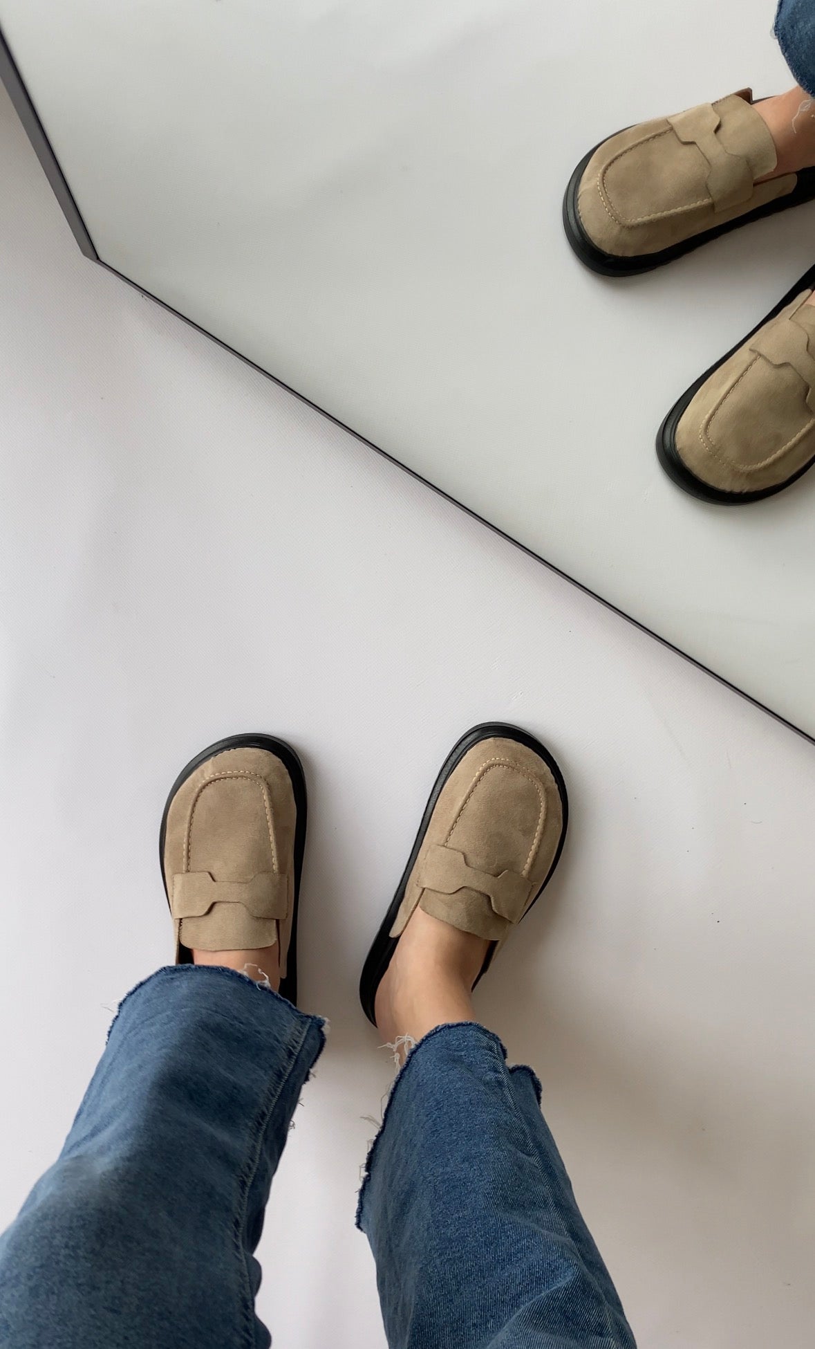 Mule Loafer Süet El Yapımı Şık Rahat Kalıp- Bej