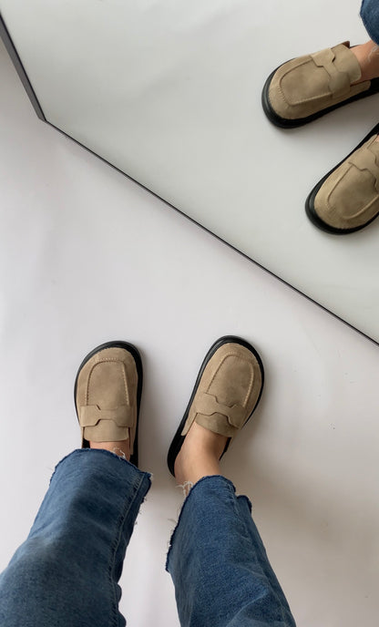 Mule Loafer Süet El Yapımı Şık Rahat Kalıp- Bej