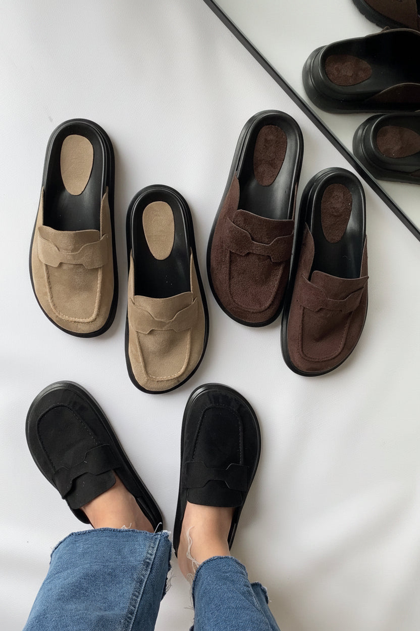 Mule Loafer Süet El Yapımı Şık Rahat Kalıp- Bej