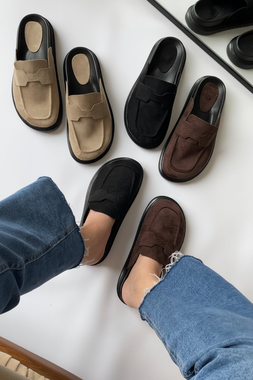 Mule Loafer Süet El Yapımı Şık Rahat Kalıp- Bej