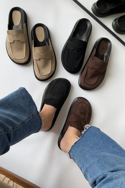 Mule Loafer Süet El Yapımı Şık Rahat Kalıp- Bej