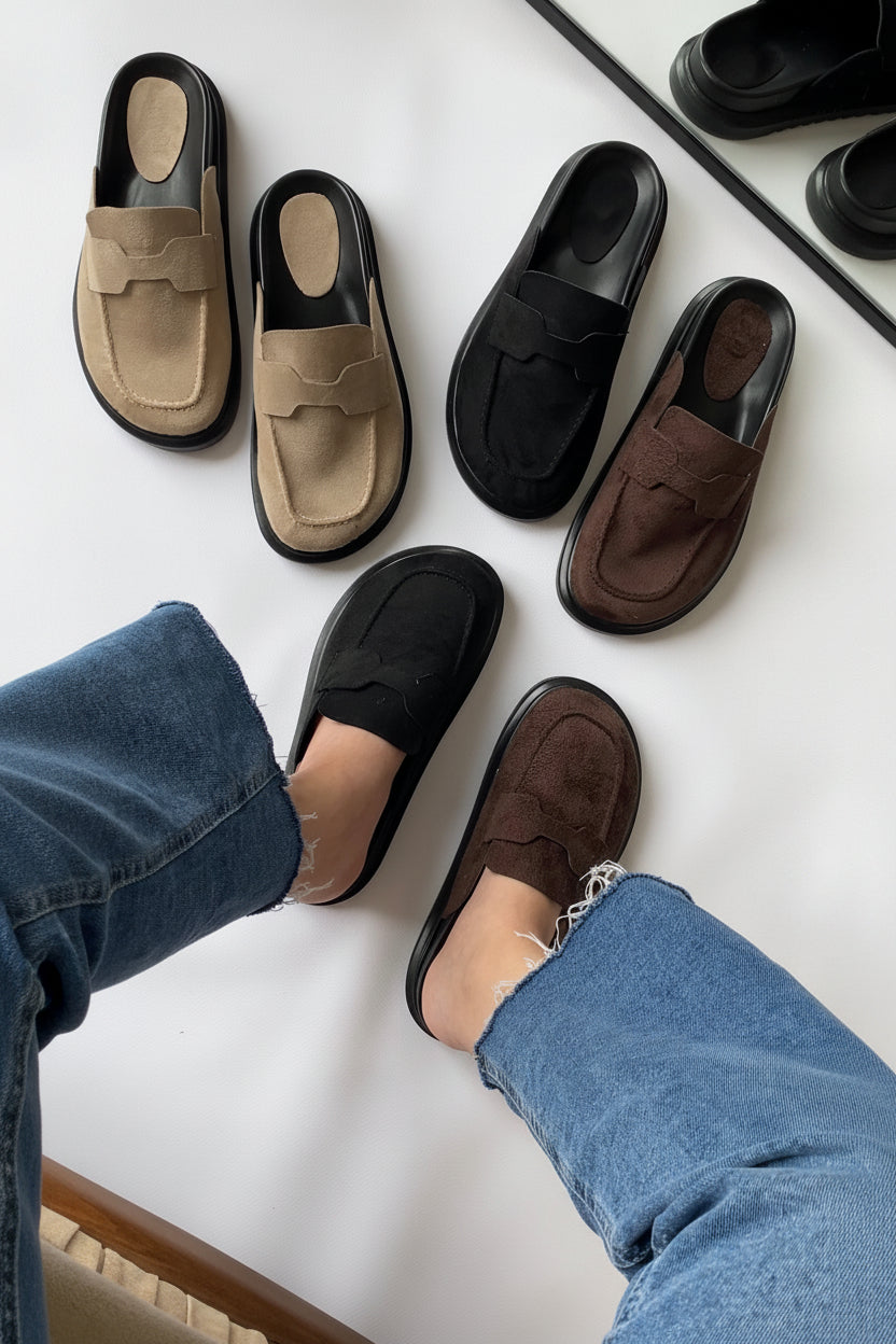 Mule Loafer Süet El Yapımı Şık Rahat Kalıp- Bej