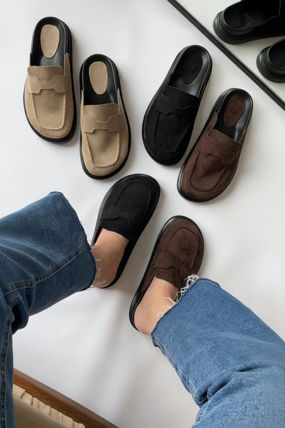 Mule Loafer Süet El Yapımı Şık Rahat Kalıp- Bej
