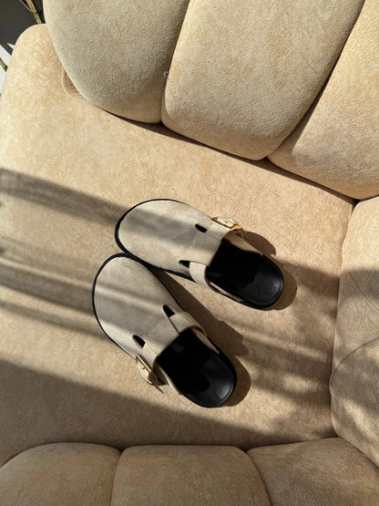 Melodi Ayakkabı Lumi El Yapımı Bej Tokalı Kadın Terlik – Günlük Şıklık ve Konfor Melodiayakkabı