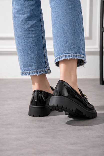 Rugan Tokalı Kadın Loafer Ayakkabı - Siyah Melodi Ayakkabı