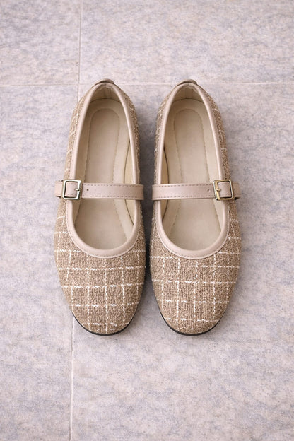 Kadın Bej Simli Dokulu Tokalı Günlük Rahat Babet Ayakkabı