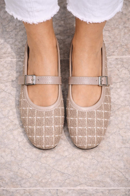 Kadın Bej Simli Dokulu Tokalı Günlük Rahat Babet Ayakkabı
