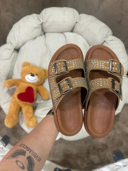 Melodi Zımbalı Çift Tokalı Kadın Terlik - Şık Günlük Model Melodi Ayakkabı