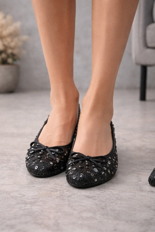 Kadın Payetli Fiyonklu Günlük Rahat Babet Ayakkabı