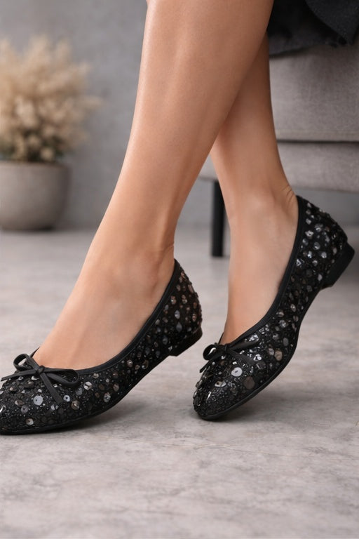 Kadın Payetli Fiyonklu Günlük Rahat Babet Ayakkabı