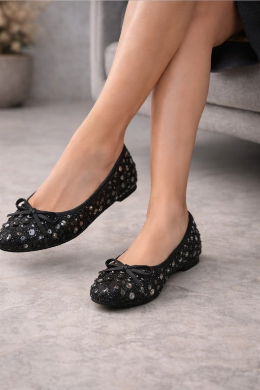 Kadın Payetli Fiyonklu Günlük Rahat Babet Ayakkabı