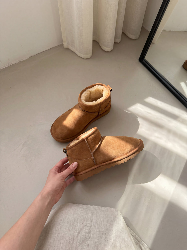 Mini alçak taban içi kürklü süet kadın bot taba - görsel 1